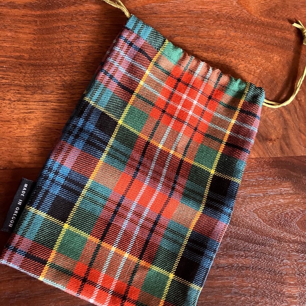 Seamus Golf accessory bag and hand forged greens repair tool in zippered case.